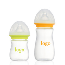 2021 новый дизайн детской бутылочки с широким горлышком, стеклянная бутылочка для кормления для новорожденных, защита от падения